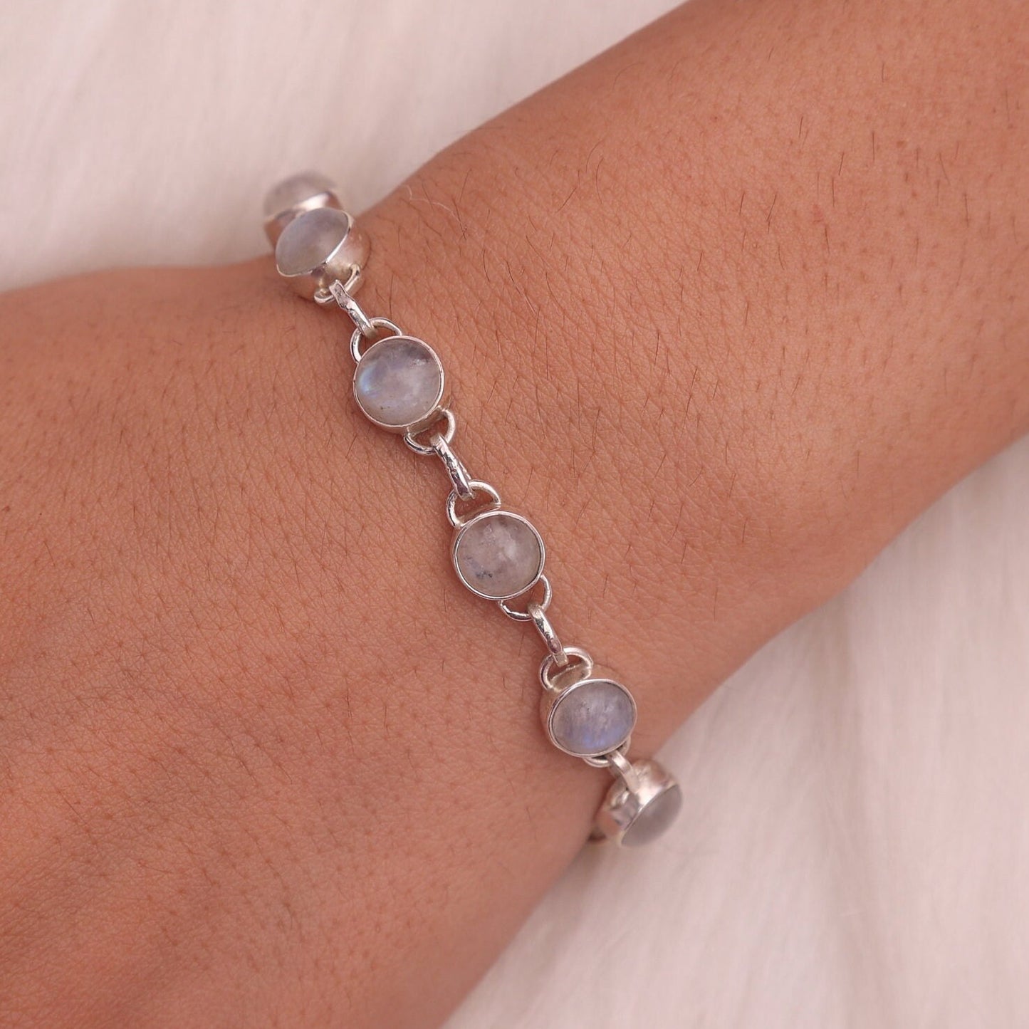 Rainbow Moonstone Sterling Silver Bracelet