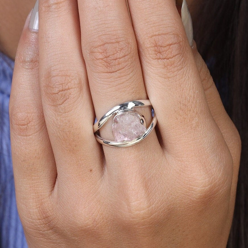 Raw Rose Quartz Sterling Silver Ring