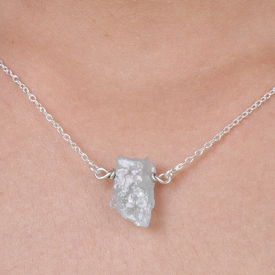 Raw Aquamarine Sterling Silver Necklace