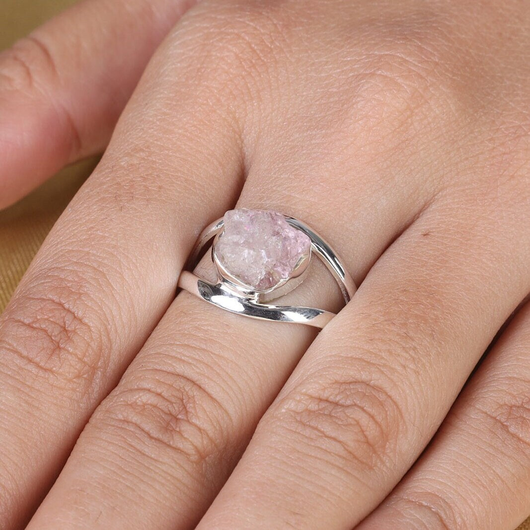 Raw Rose Quartz Sterling Silver Ring