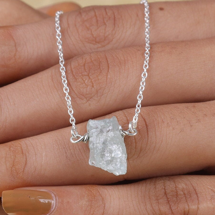 Raw Aquamarine Sterling Silver Necklace