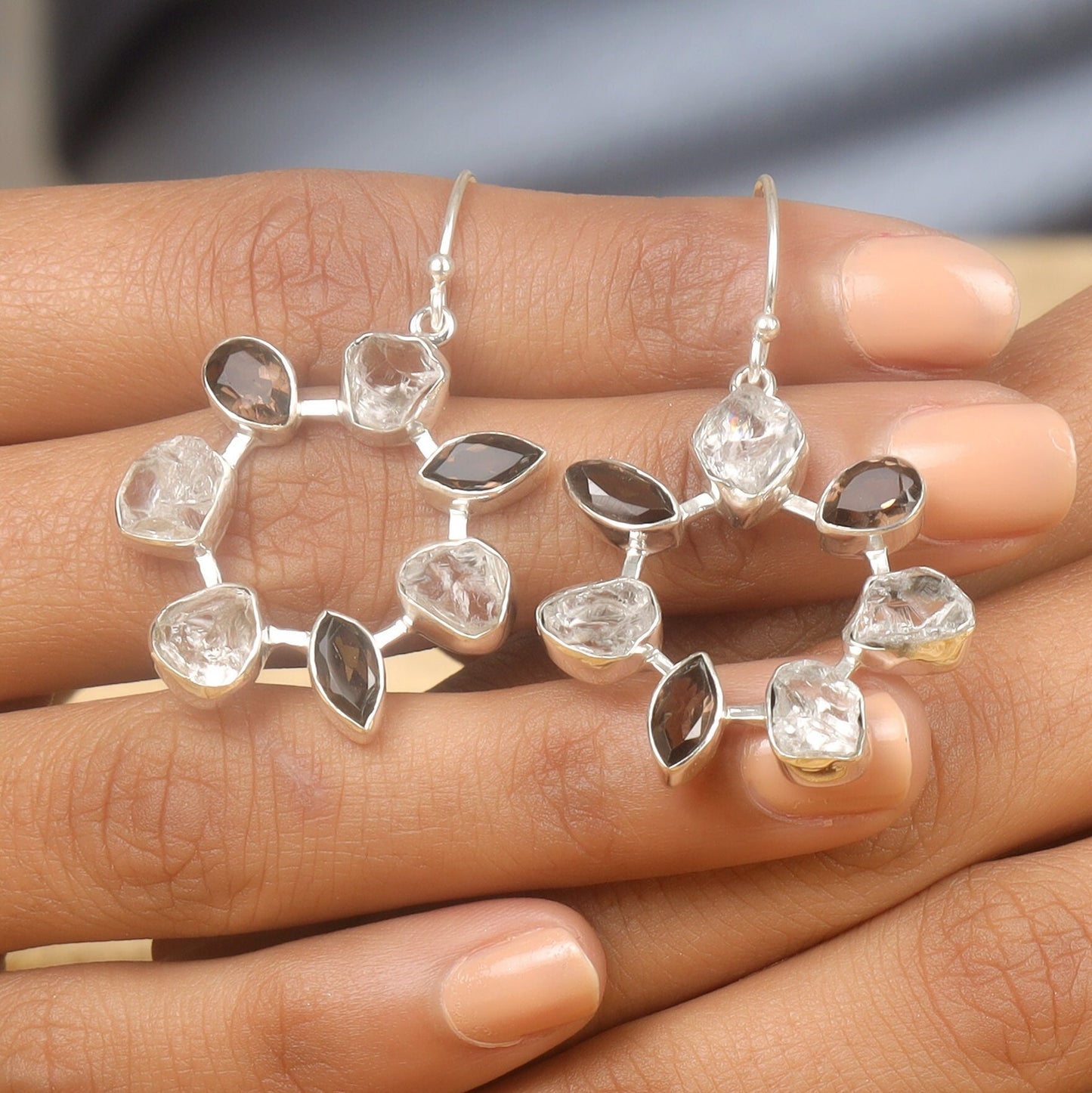 Herkimer Diamond & Smoky Topaz Earrings