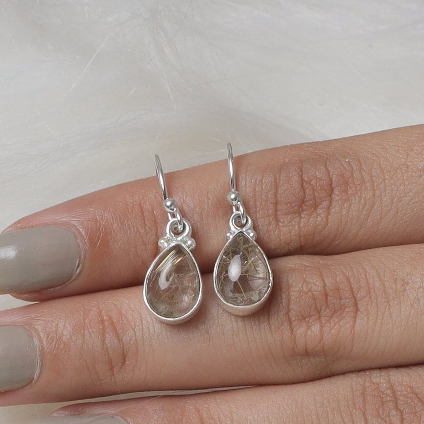 Golden Rutile Quartz Sterling Silver Earrings