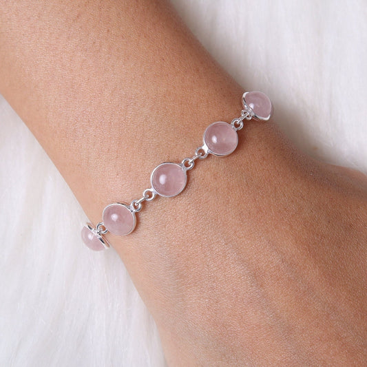 Rose Quartz Sterling Silver Bracelet