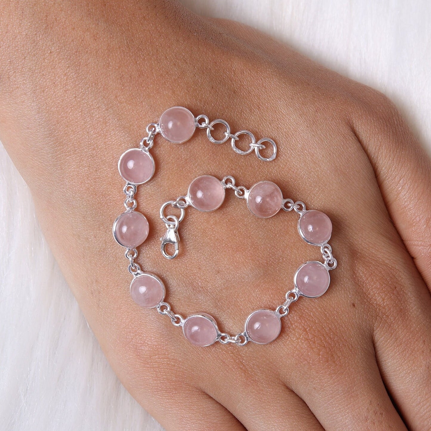 Rose Quartz Sterling Silver Bracelet