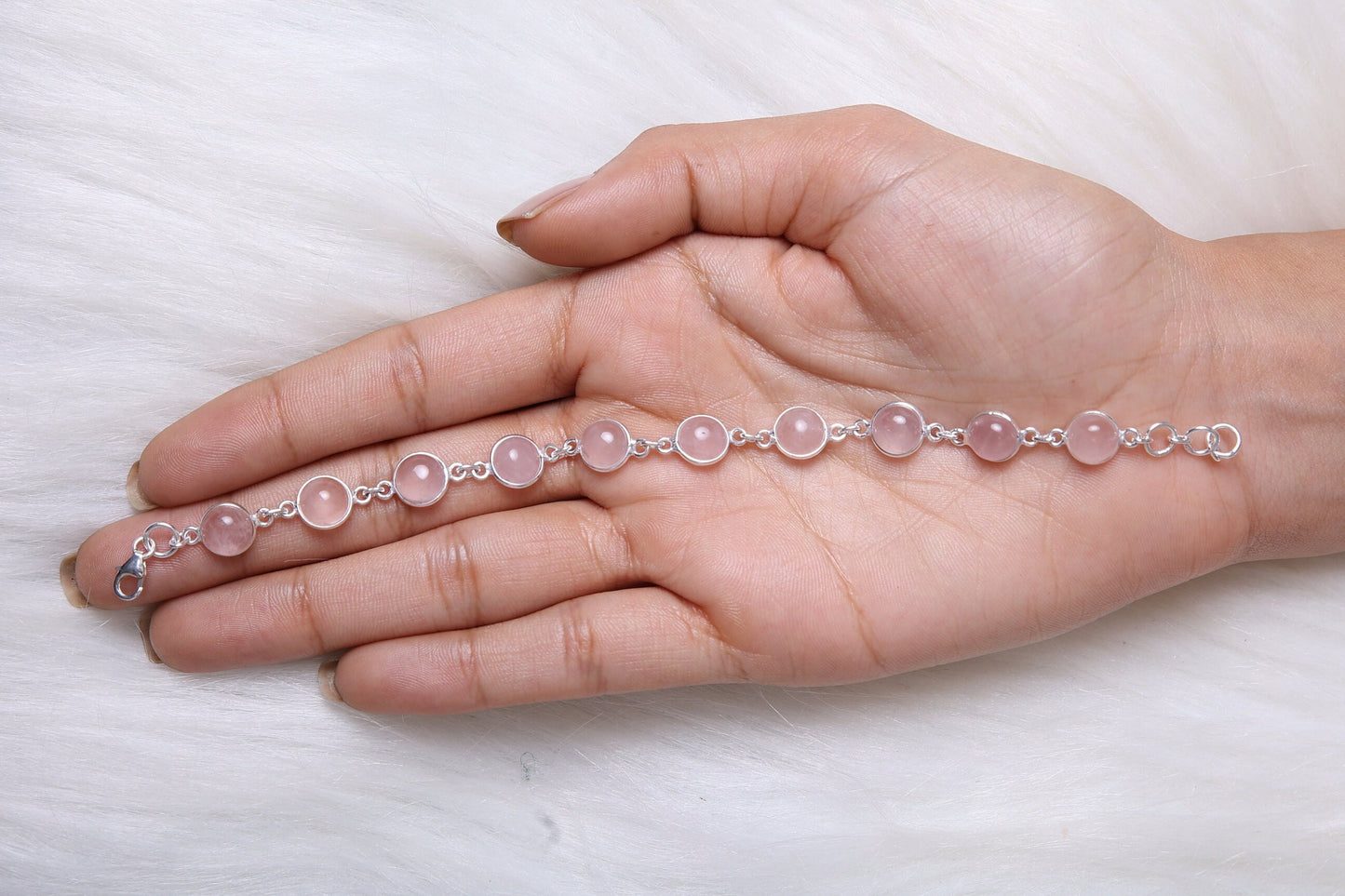 Rose Quartz Sterling Silver Bracelet