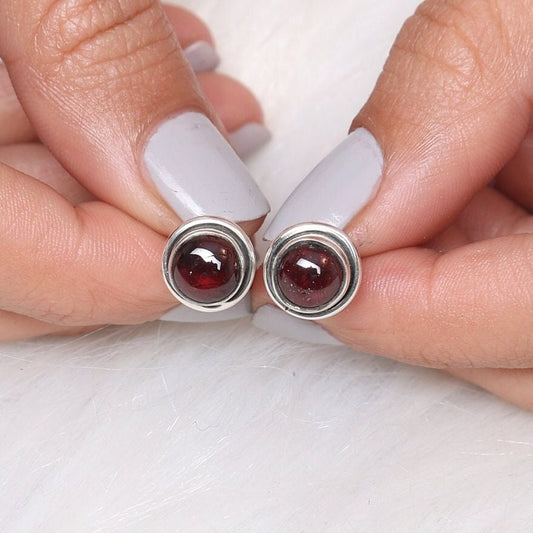 Garnet Sterling Silver Stud Earrings