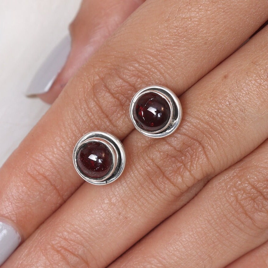 Garnet Sterling Silver Stud Earrings