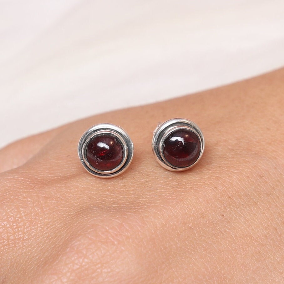 Garnet Sterling Silver Stud Earrings