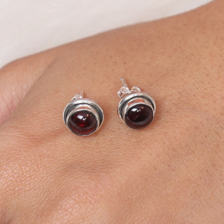 Garnet Sterling Silver Stud Earrings