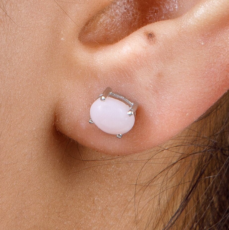 Pink Opal Sterling Silver Stud Earrings