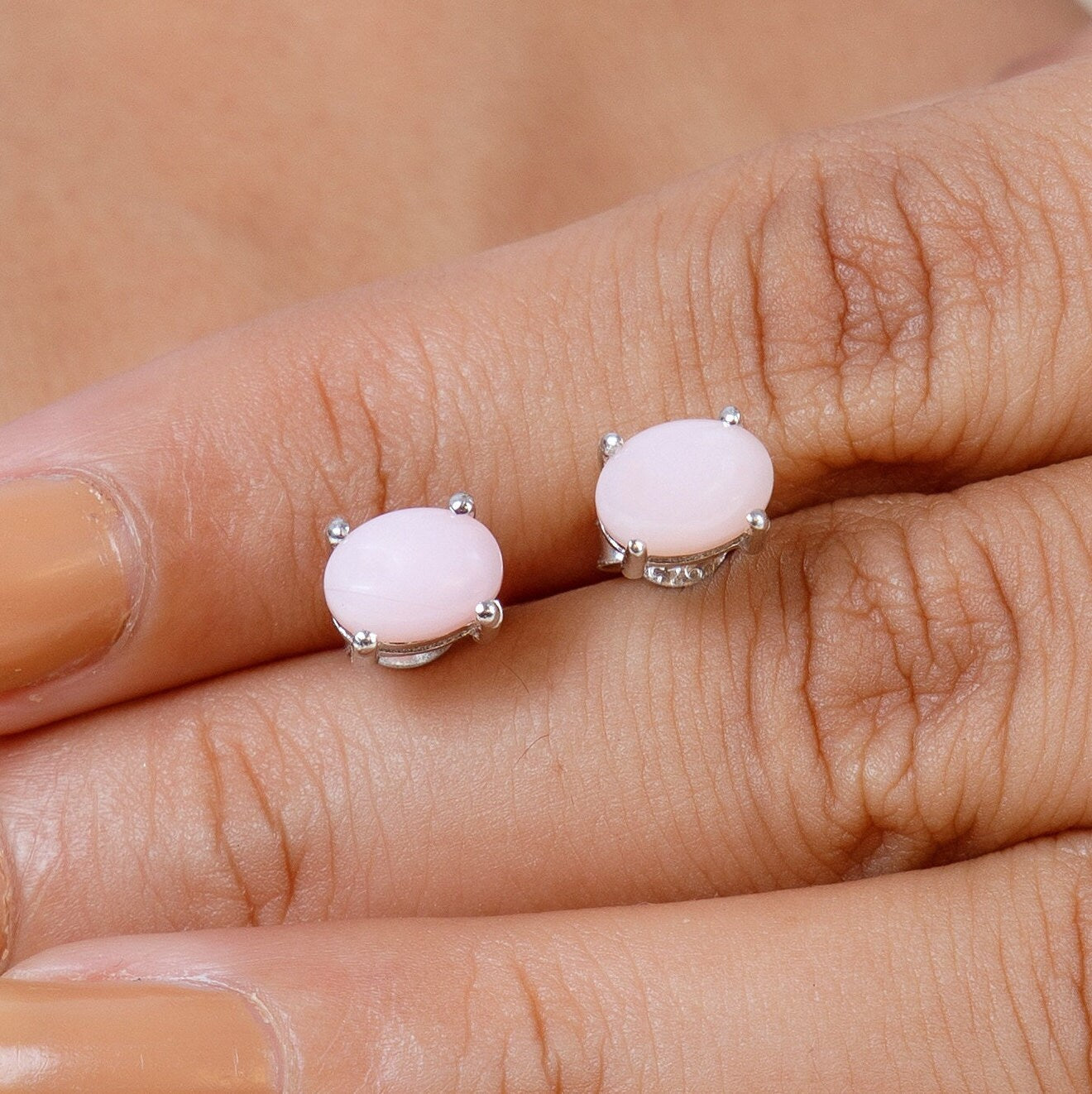 Pink Opal Sterling Silver Stud Earrings