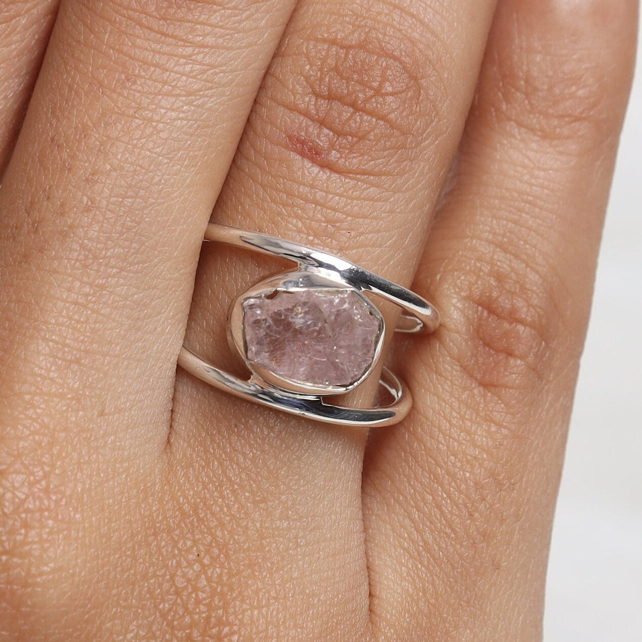 Raw Rose Quartz Sterling Silver Ring