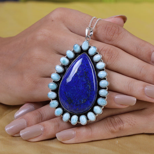 Dominican Larimar & Lapis Lazuli Sterling Silver Pendant