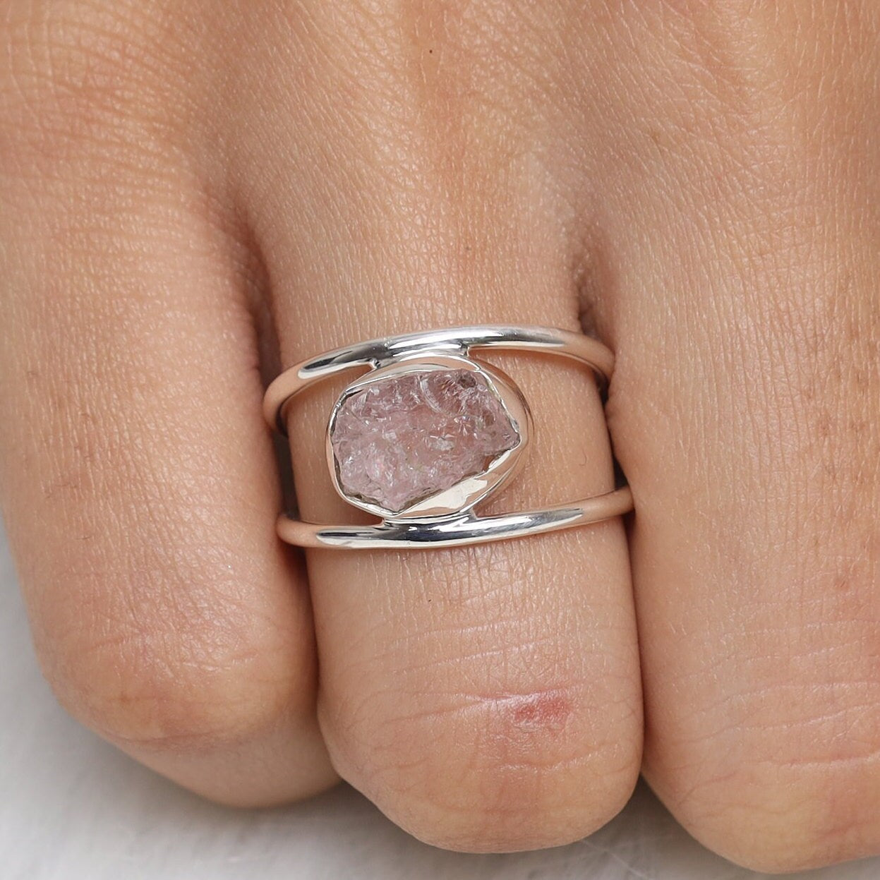 Raw Rose Quartz Sterling Silver Ring