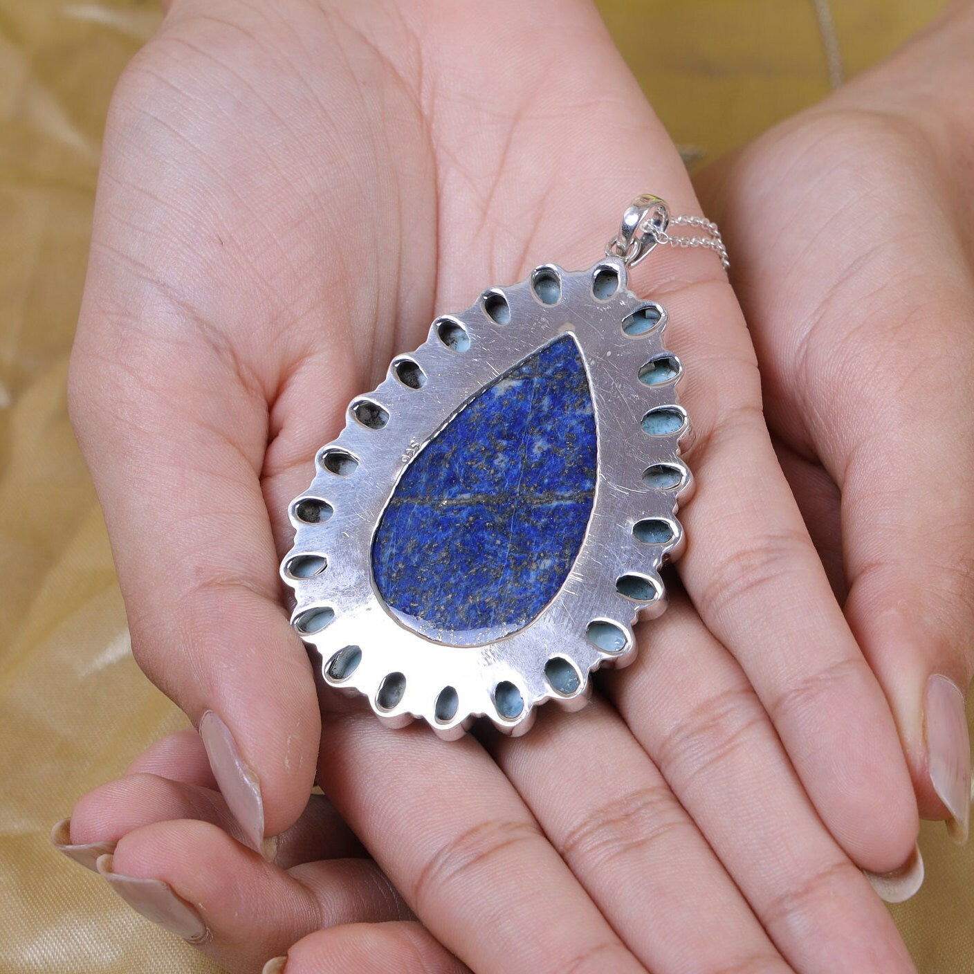 Dominican Larimar & Lapis Lazuli Sterling Silver Pendant