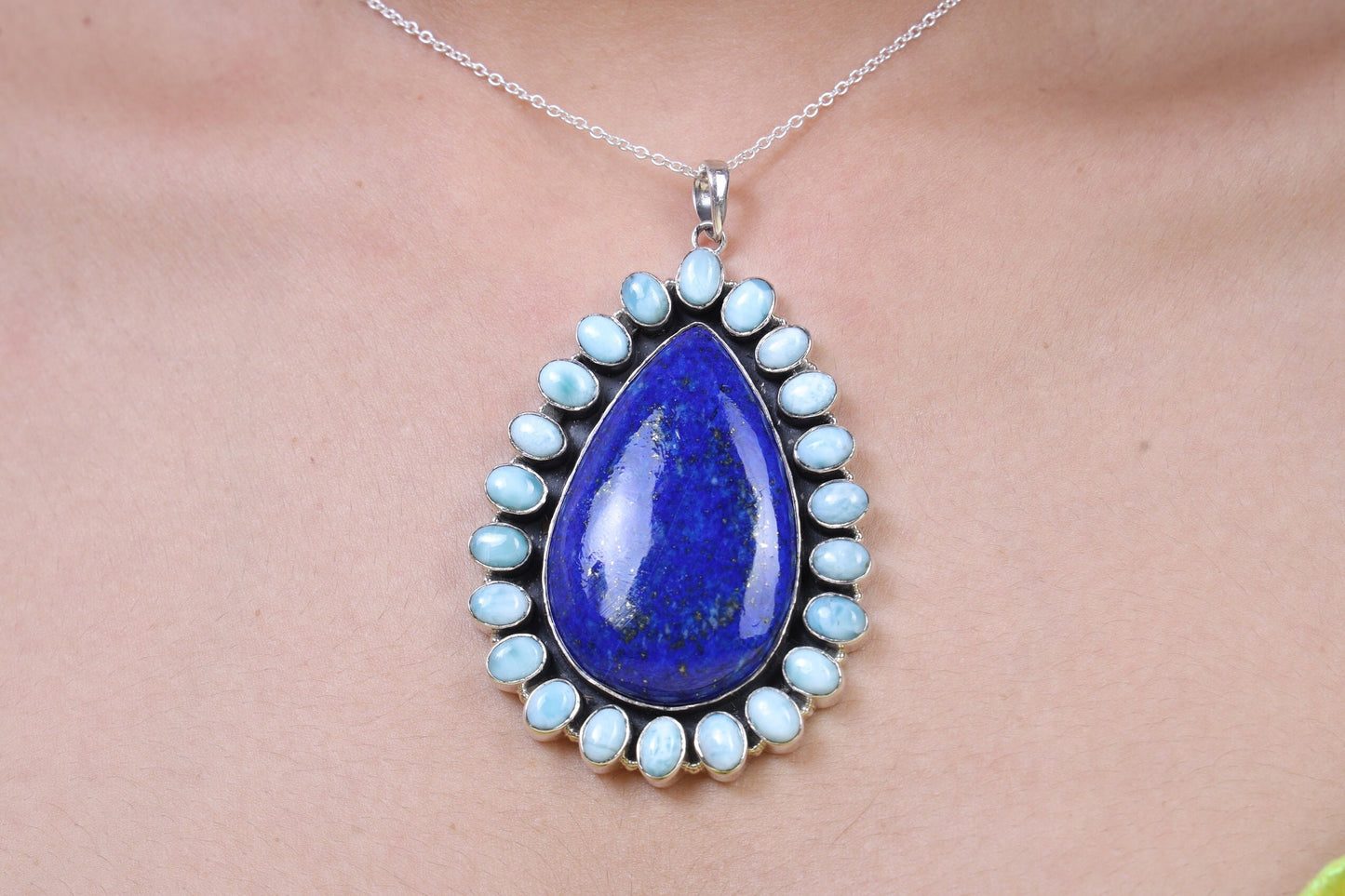 Dominican Larimar & Lapis Lazuli Sterling Silver Pendant