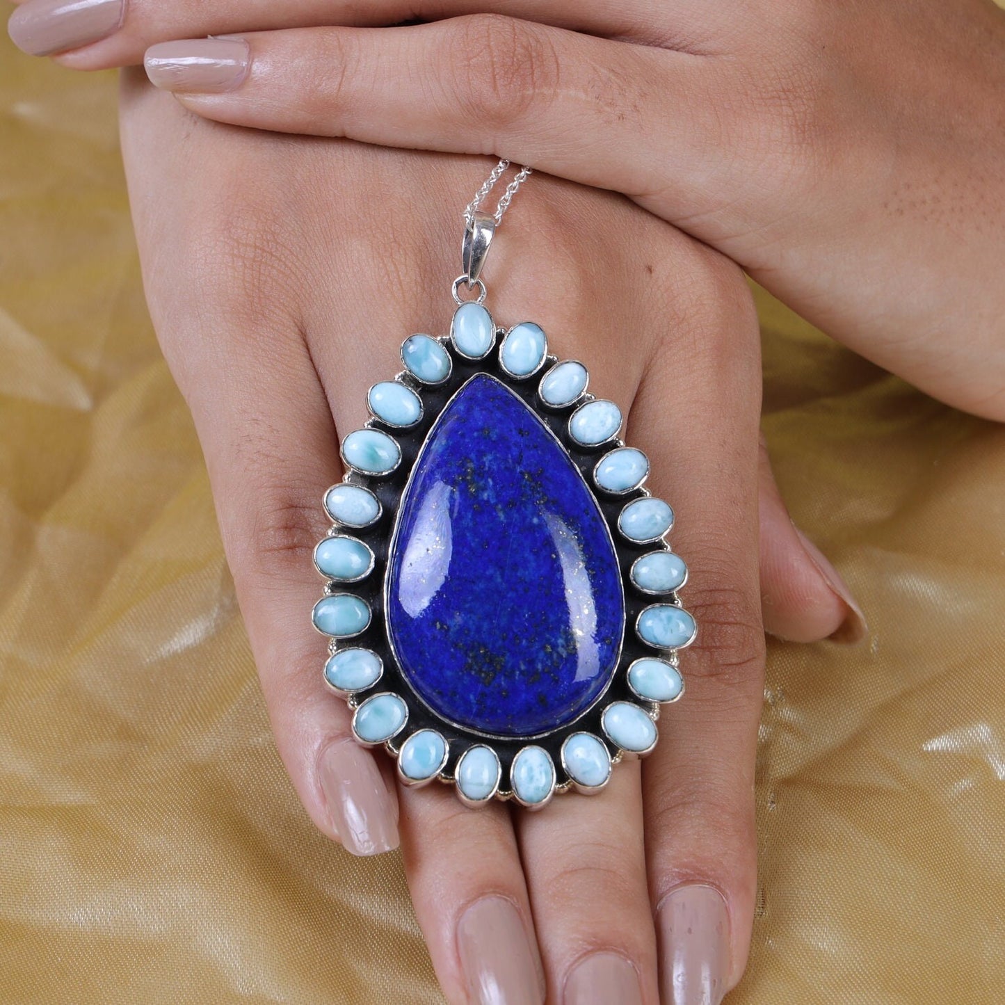 Dominican Larimar & Lapis Lazuli Sterling Silver Pendant