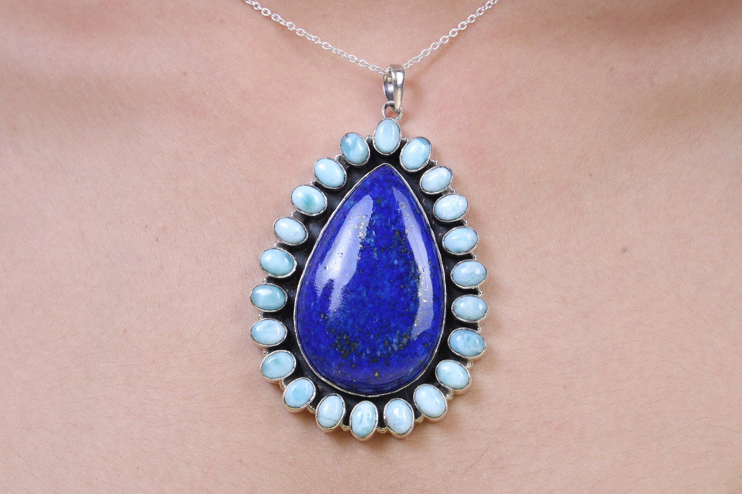 Dominican Larimar & Lapis Lazuli Sterling Silver Pendant