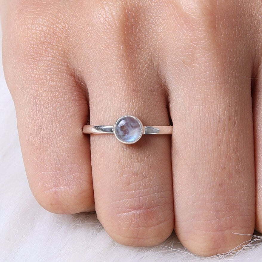 Rainbow Moonstone Sterling Silver Ring