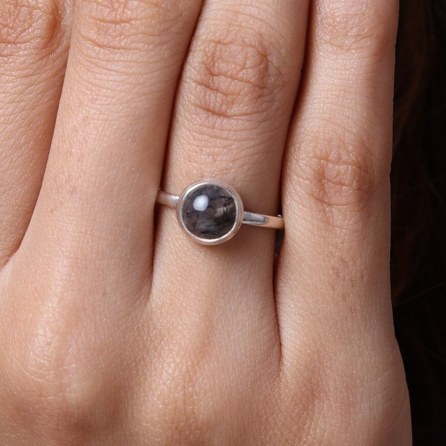 Black Rutile Quartz Sterling Silver Ring