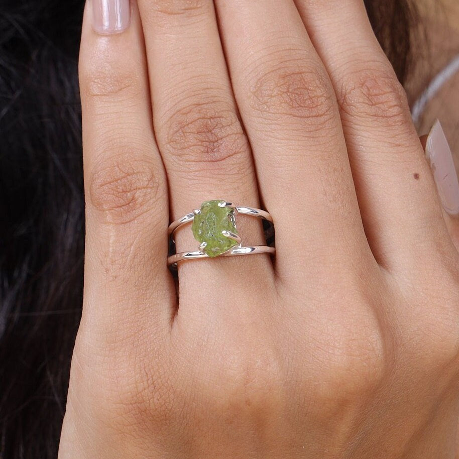 Raw Peridot Sterling Silver Ring