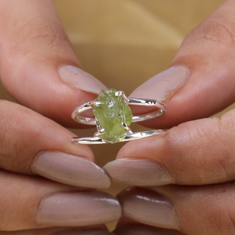 Raw Peridot Sterling Silver Ring