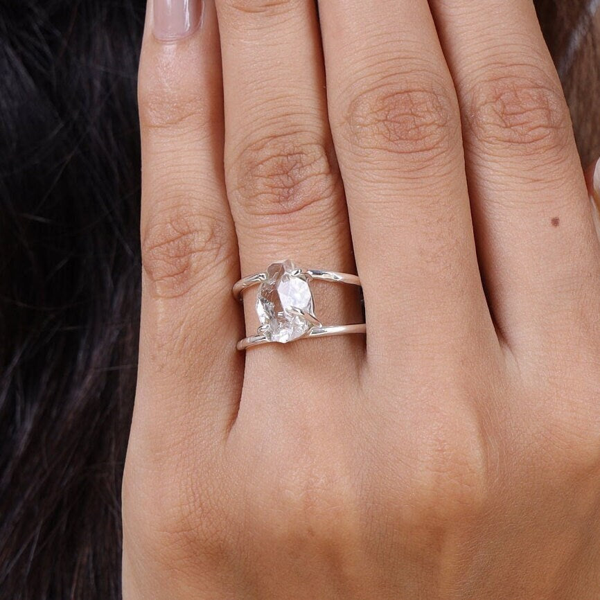 Raw Herkimer Diamond Sterling Silver Ring