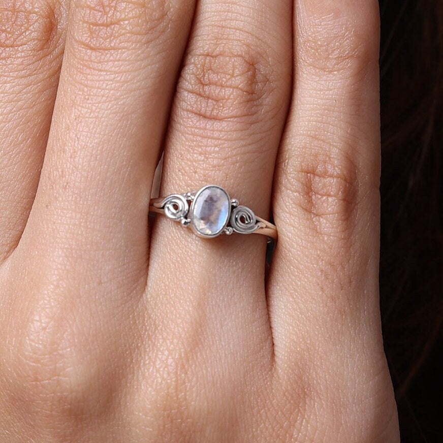 Rainbow Moonstone Sterling Silver Ring