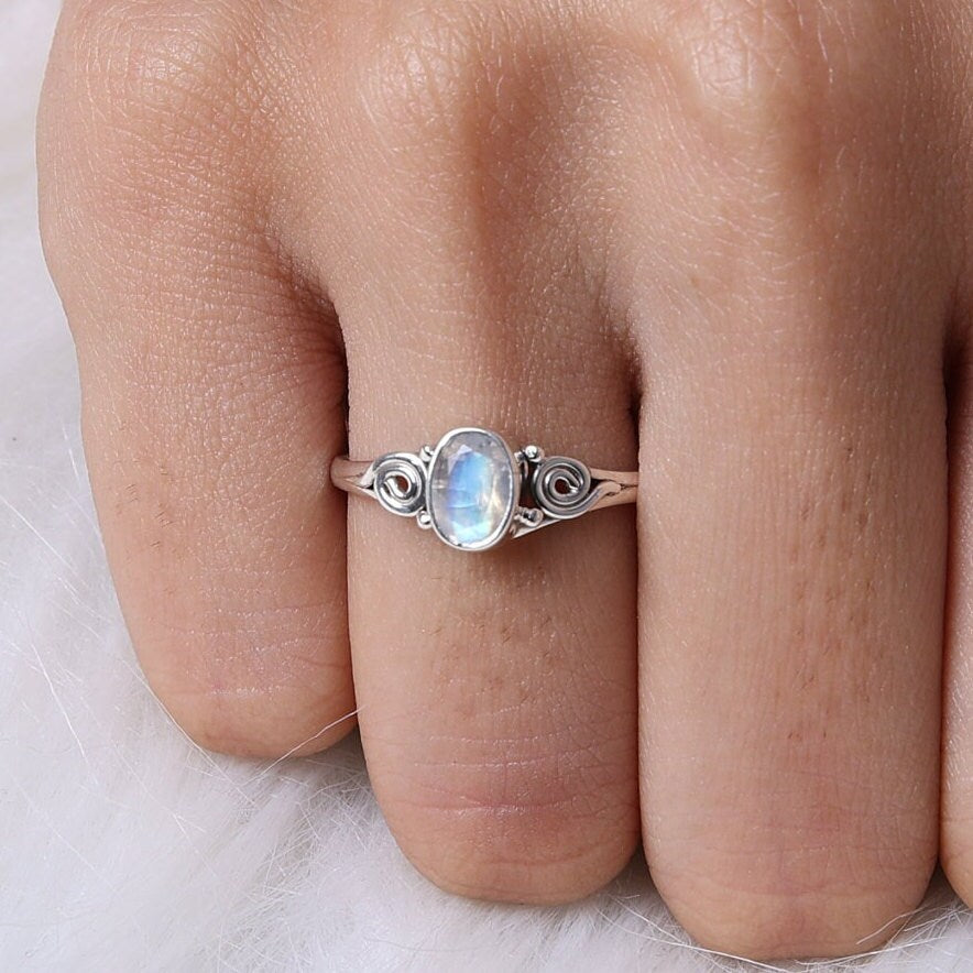 Rainbow Moonstone Sterling Silver Ring