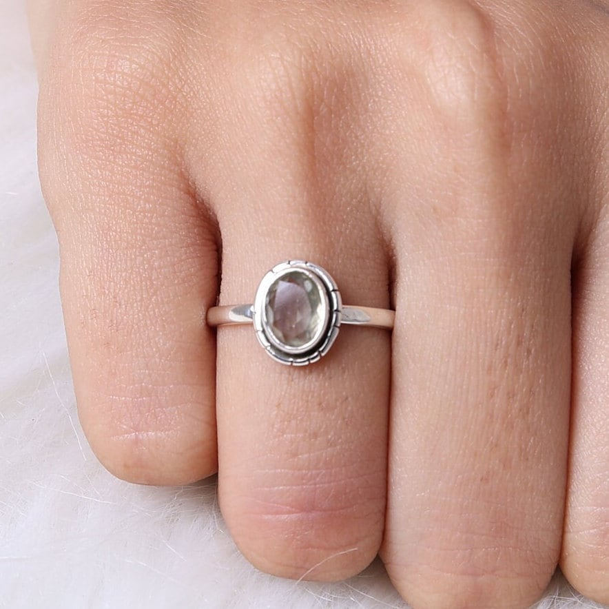 Green Amethyst Sterling Silver Ring