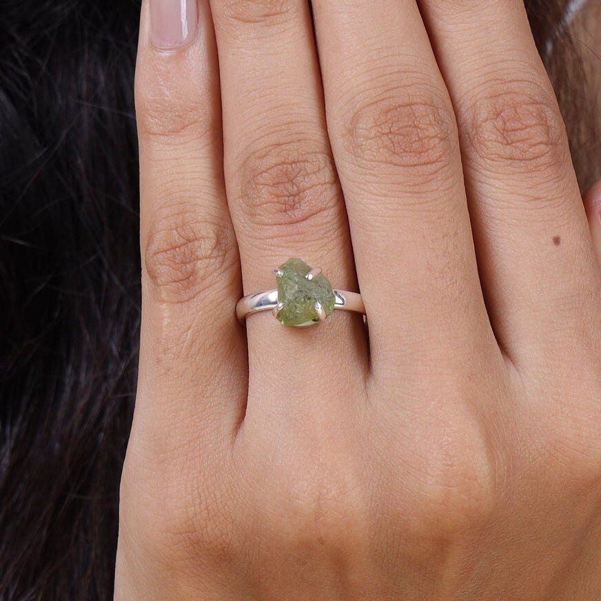 Raw Peridot Sterling Silver Ring