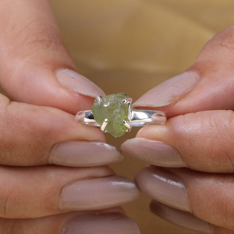 Raw Peridot Sterling Silver Ring