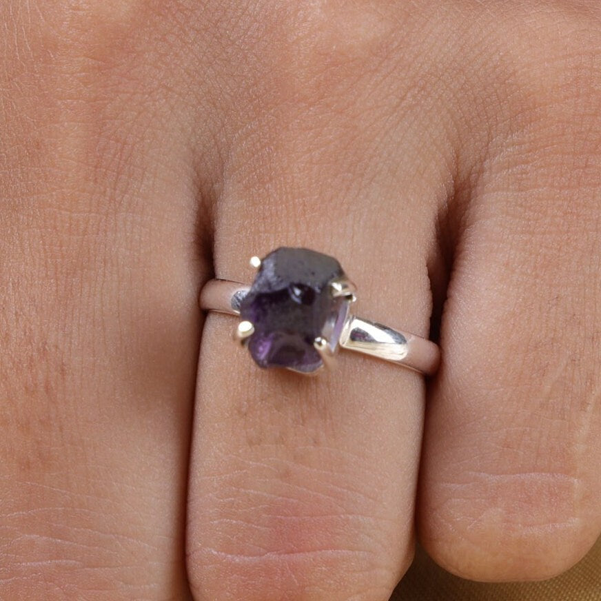 Raw Amethyst Sterling Silver Ring