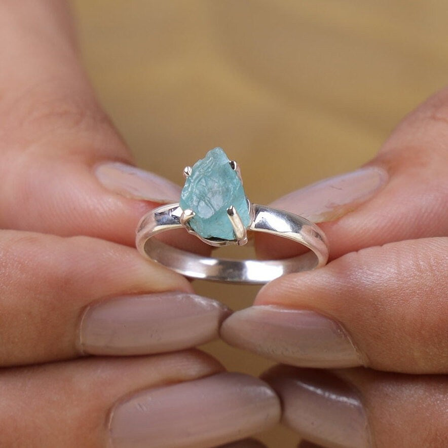 Raw Sky Apatite Sterling Silver Ring