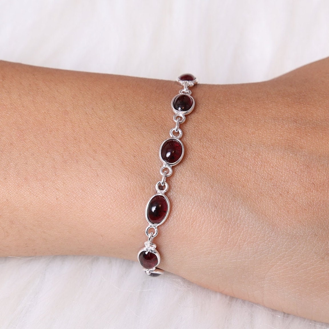 Garnet Sterling Silver Bracelet