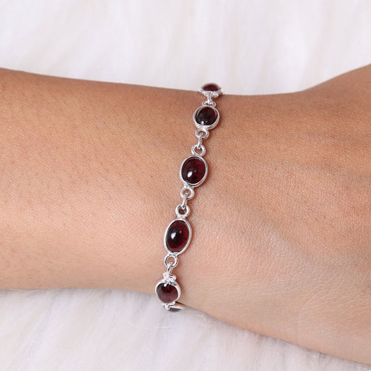 Garnet Sterling Silver Bracelet