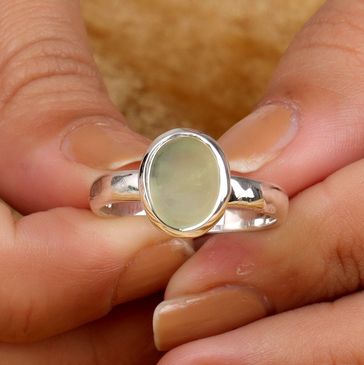 Prehnite Sterling Silver Ring