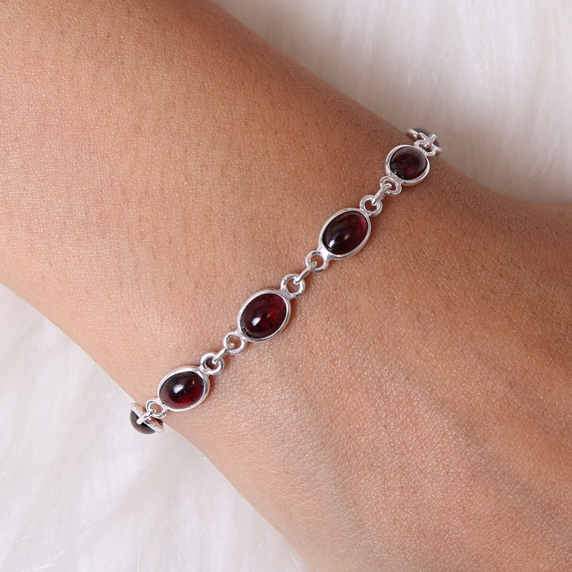 Garnet Sterling Silver Bracelet