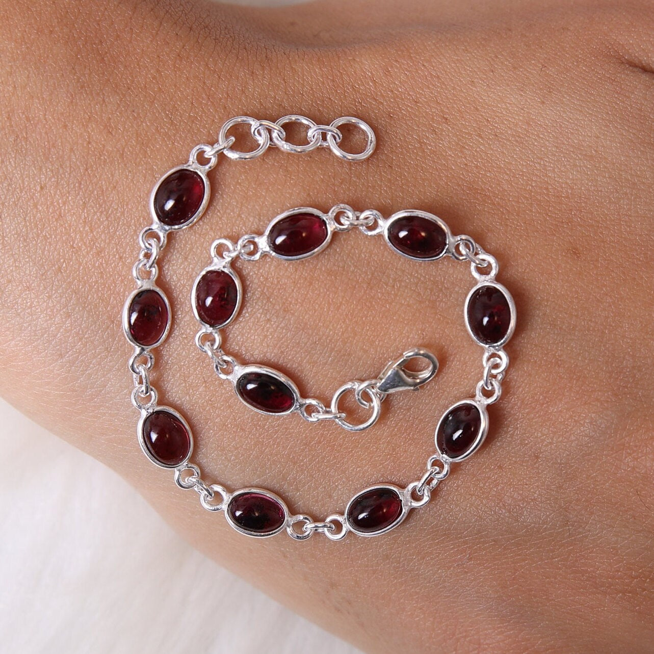 Garnet Sterling Silver Bracelet