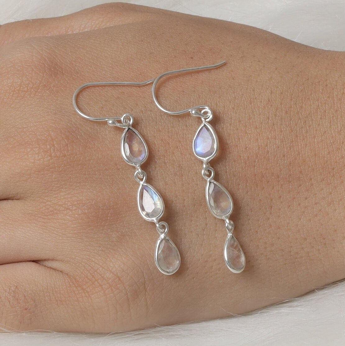 Rainbow Moonstone Sterling Silver Earrings