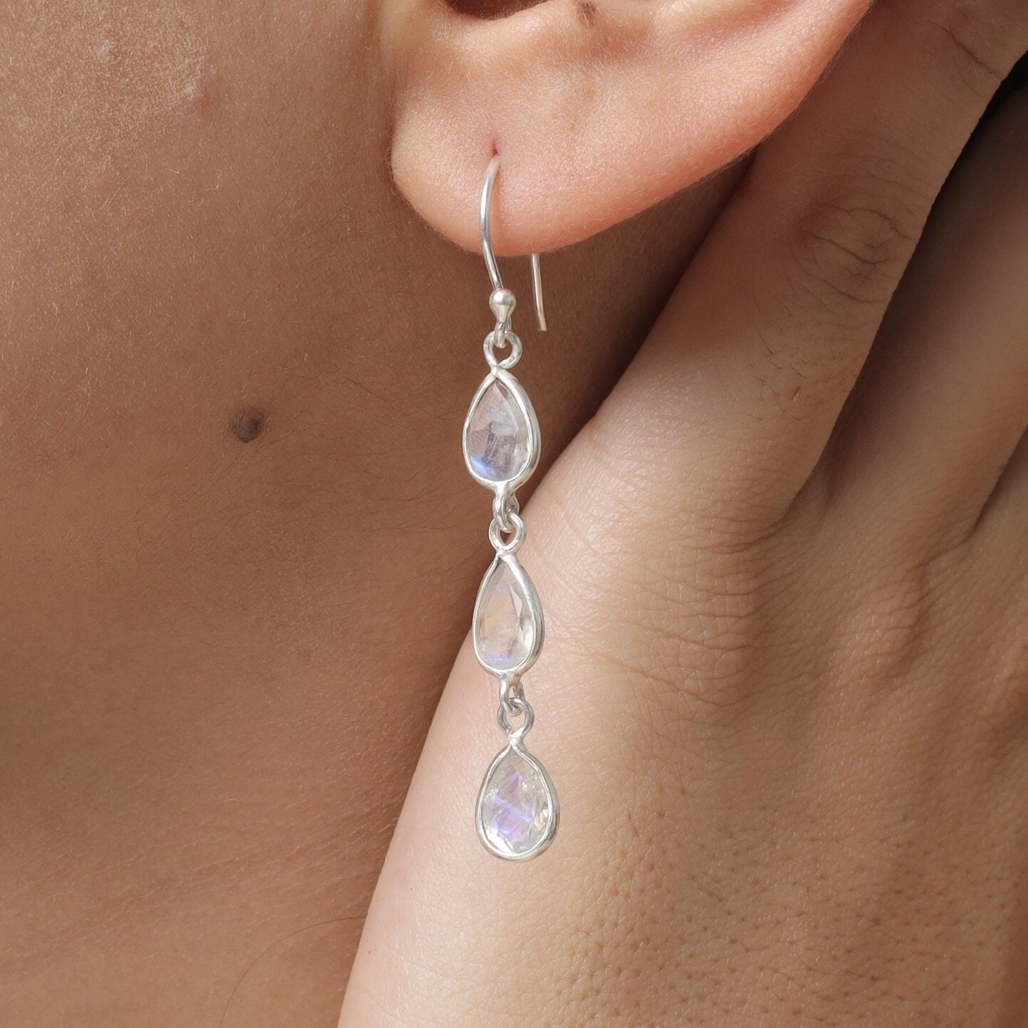 Rainbow Moonstone Sterling Silver Earrings