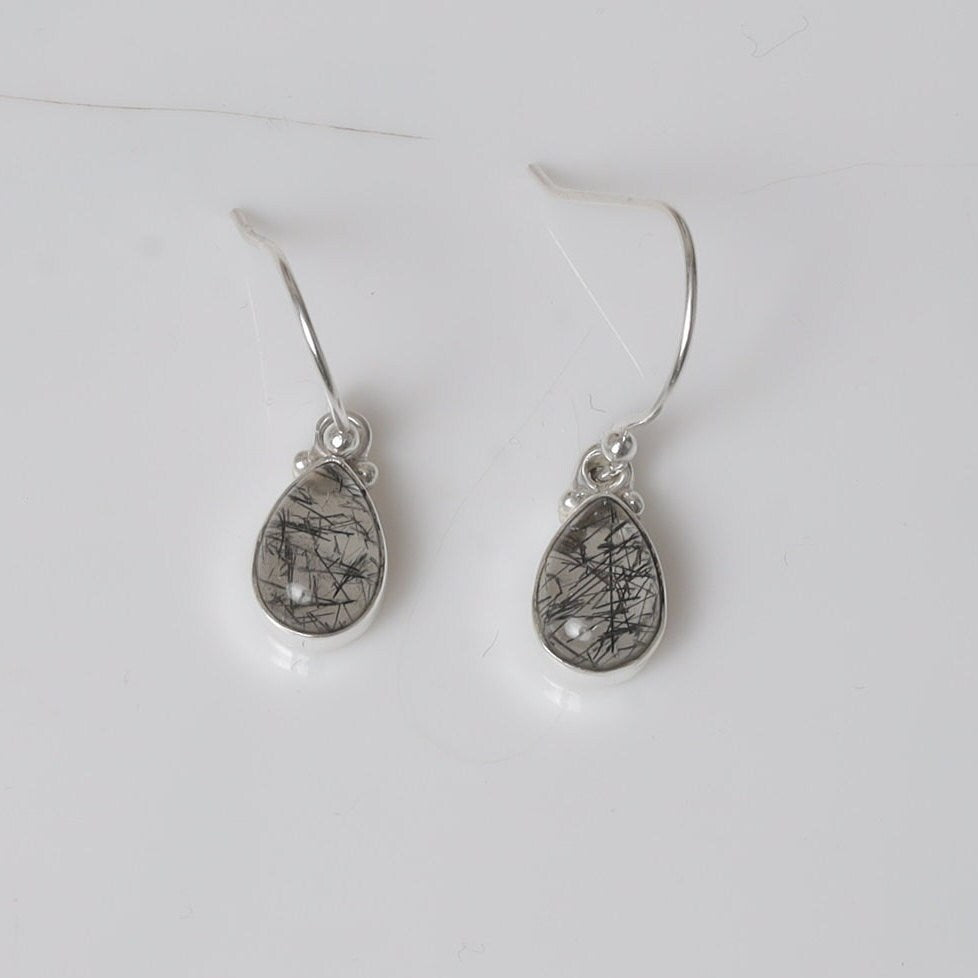 Black Rutile Quartz Sterling Silver Earrings