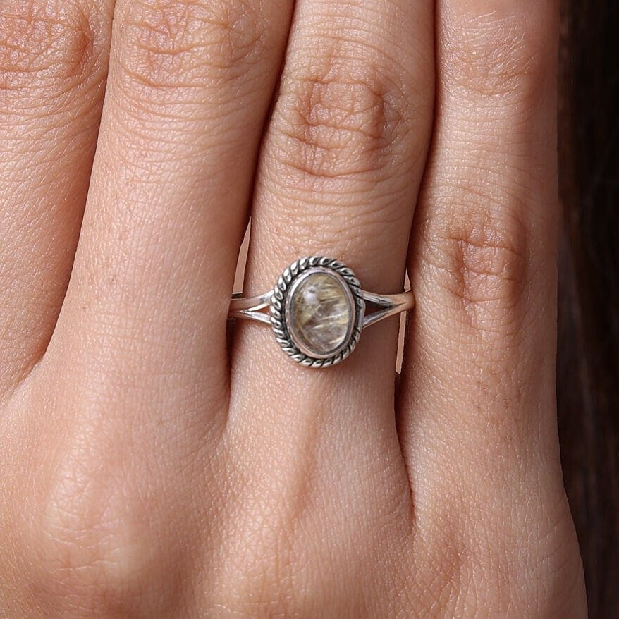 Golden Rutile Quartz Sterling Silver Ring