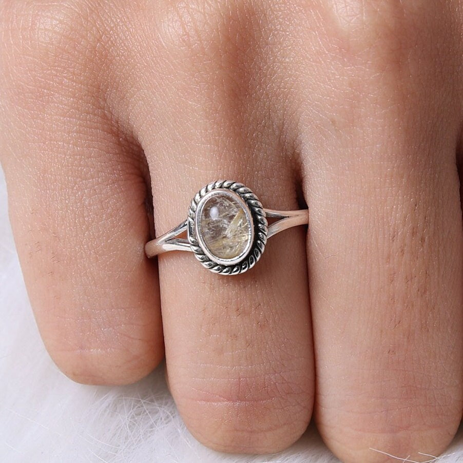 Golden Rutile Quartz Sterling Silver Ring