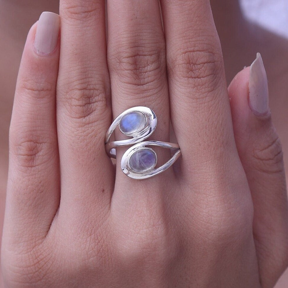 Rainbow Moonstone Sterling Silver Ring