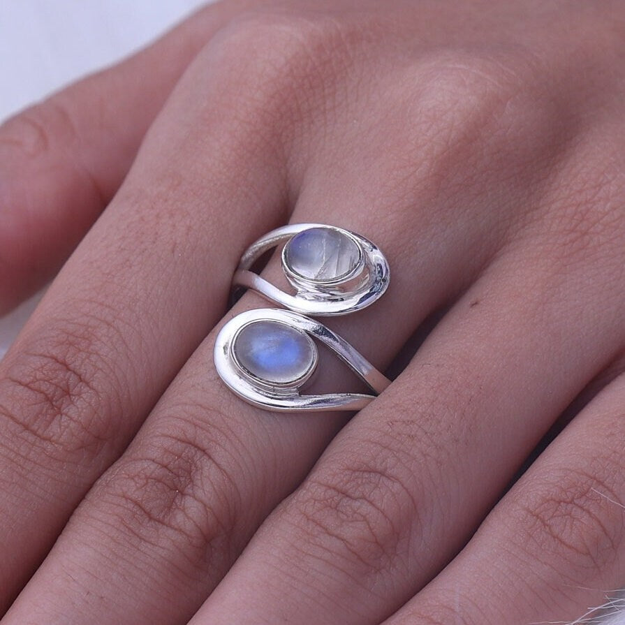 Rainbow Moonstone Sterling Silver Ring