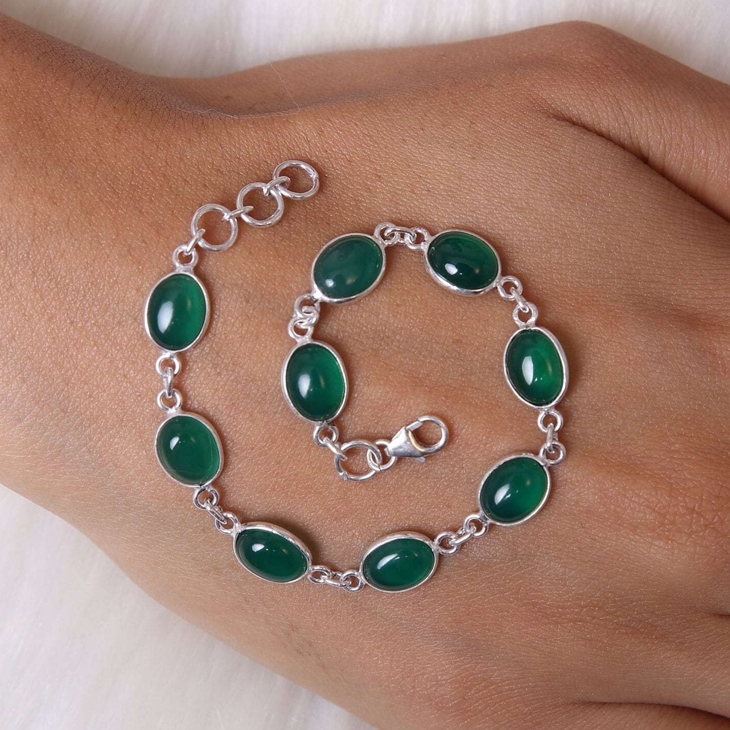 Green Onyx Sterling Silver Bracelet