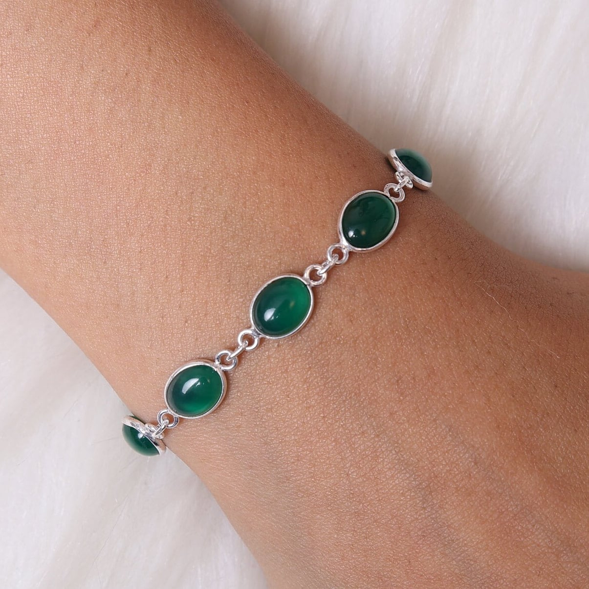 Green Onyx Sterling Silver Bracelet