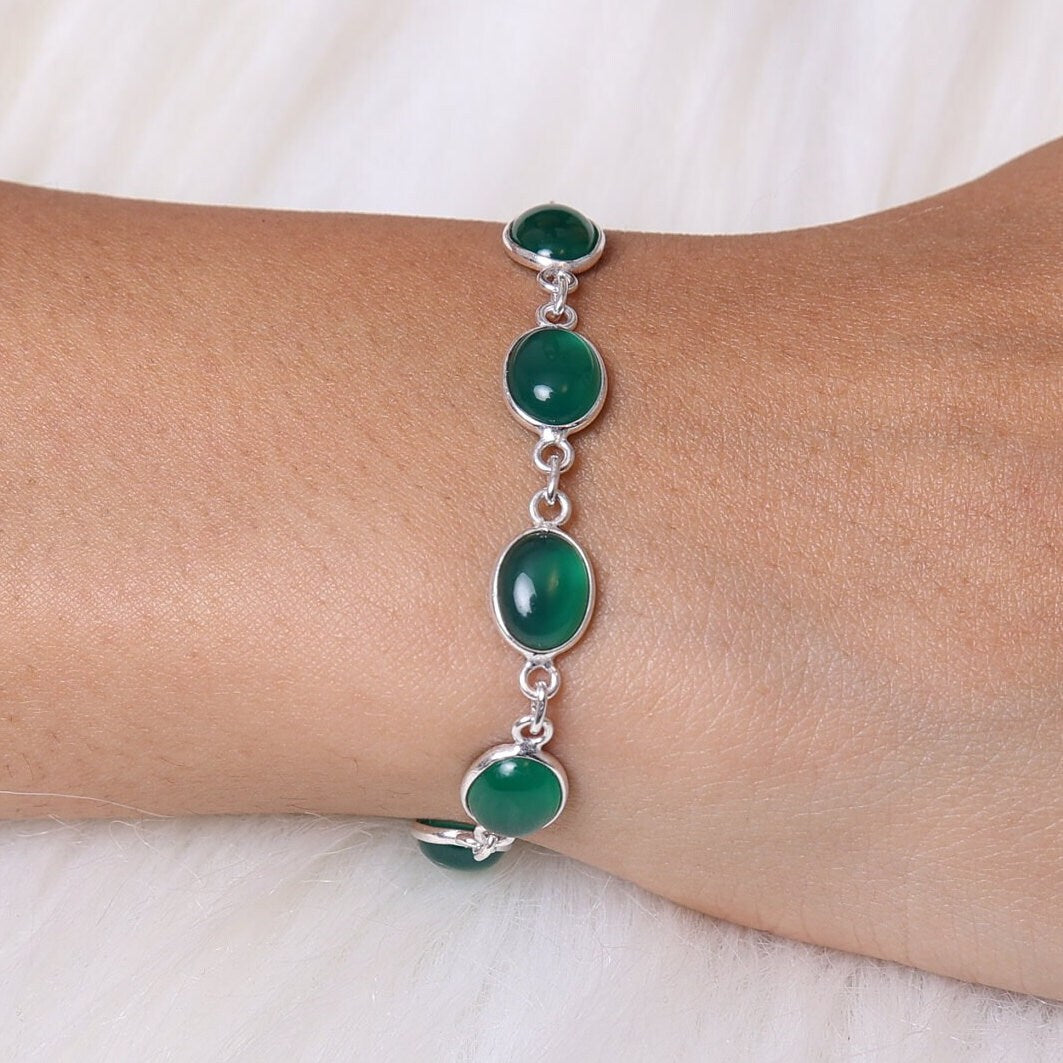 Green Onyx Sterling Silver Bracelet